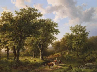 Paysage forestier avec bergers et bétail